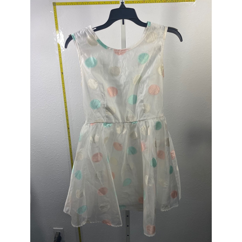Girls‎ Pastel Polka Dot Organza Party Dress Sleeveless Gold Mint Peach White